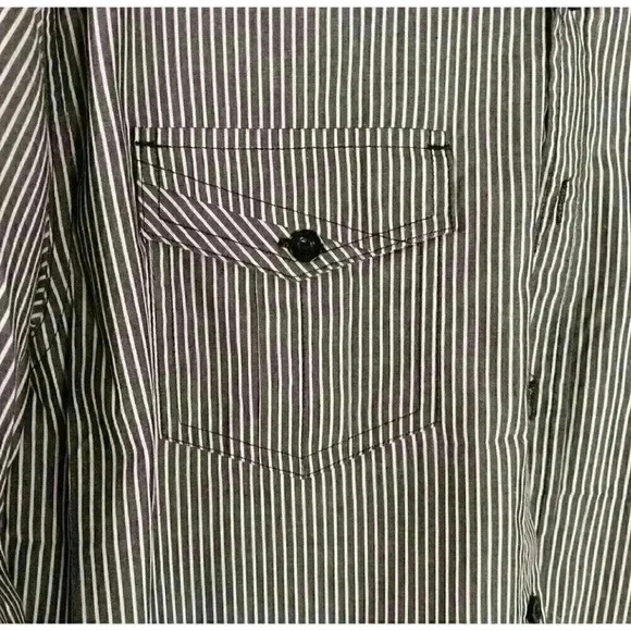 "SOUTHPOLE" VTG Men's Button Down Long Sleeve Black/ White Strip Mens Size Large - Picture 3 of 7
